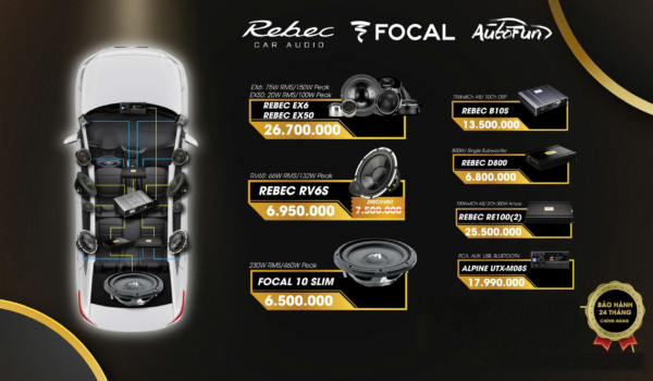 Combo âm thanh VJET 23 — Rebec EX6/EX50 + Focal + Alpine UTX-M08S