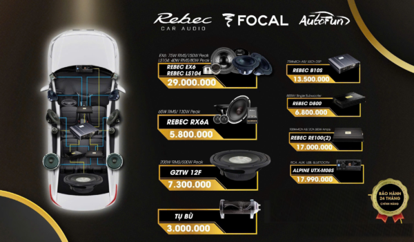 Combo âm thanh VJET 30 — Rebec EX6/LS104 + B10S + Alpine UTX-M08S